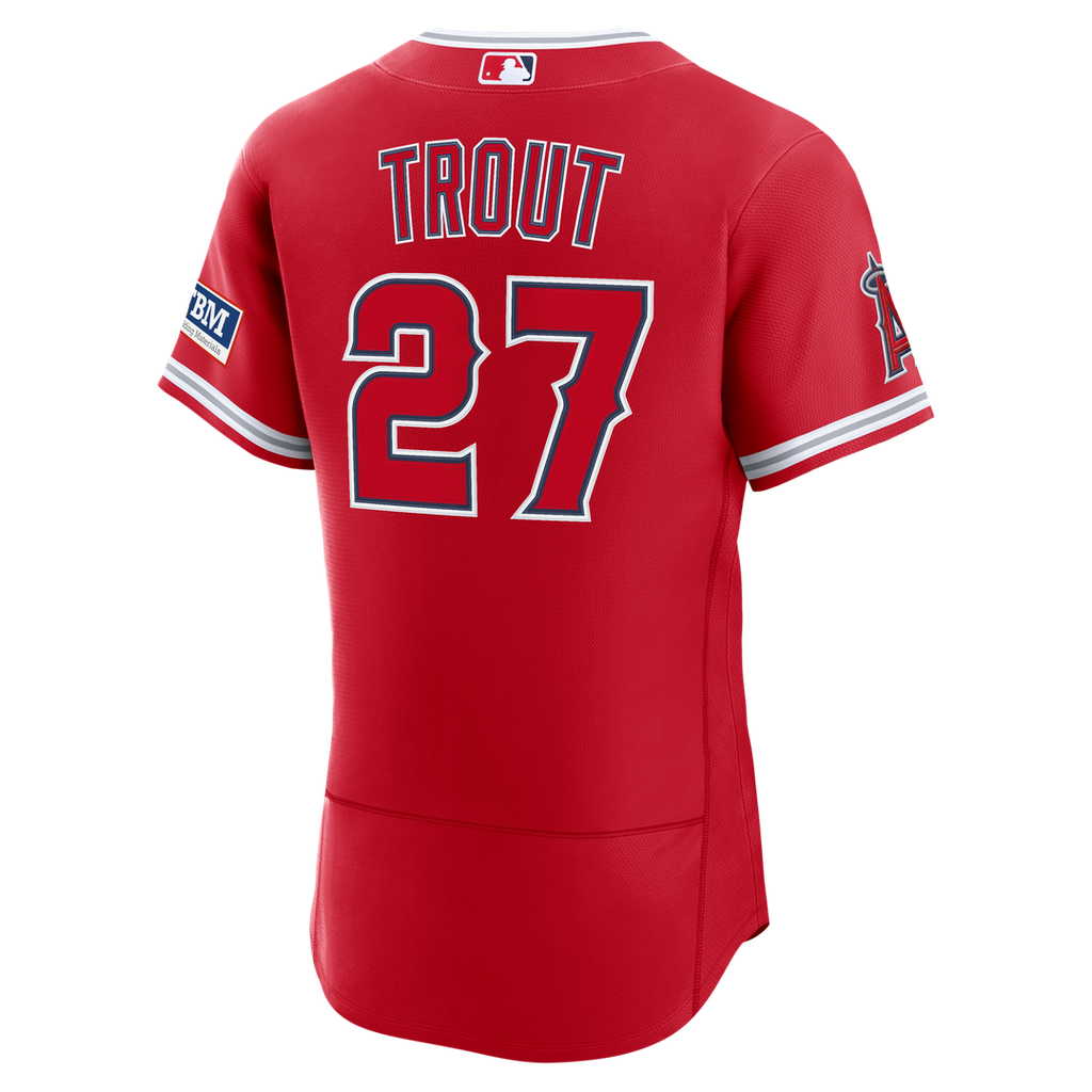 Mike Trout Los Angeles Angels Nike Alternate Authentic Sponsor Patch Jersey - Red
