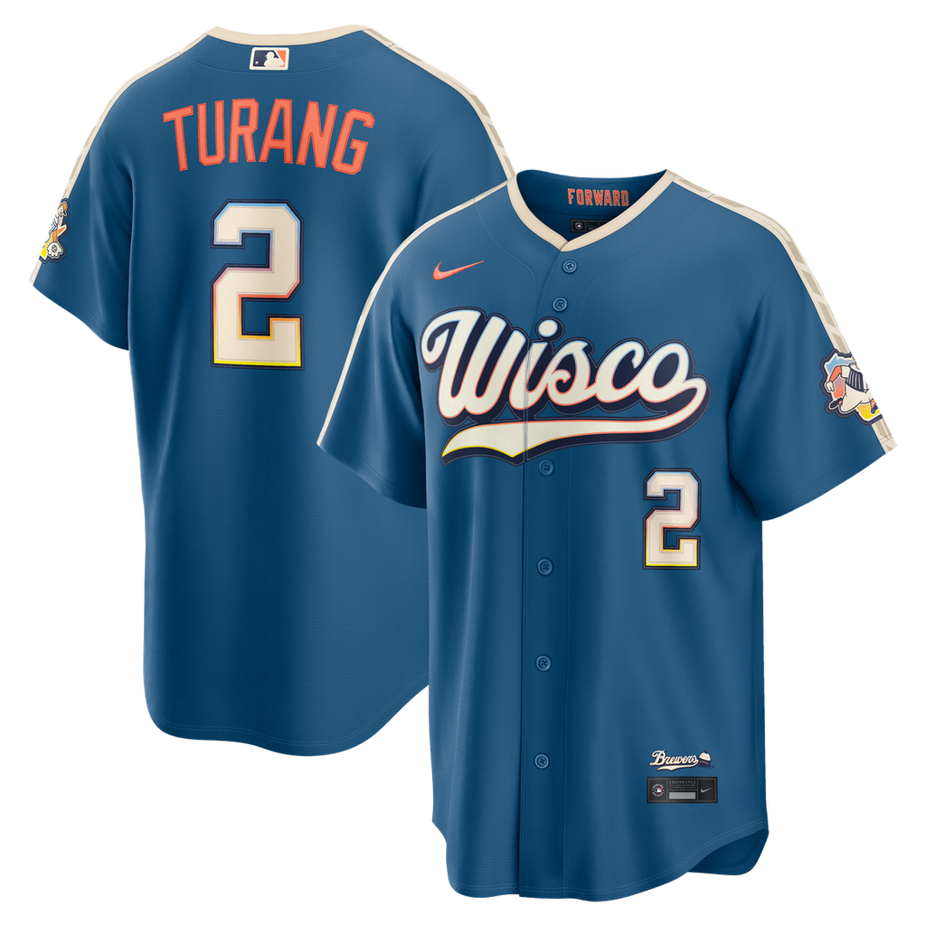 Brice Turang Milwaukee Brewers Nike 2026 City Connect Stadium Jersey - Mineral Blue