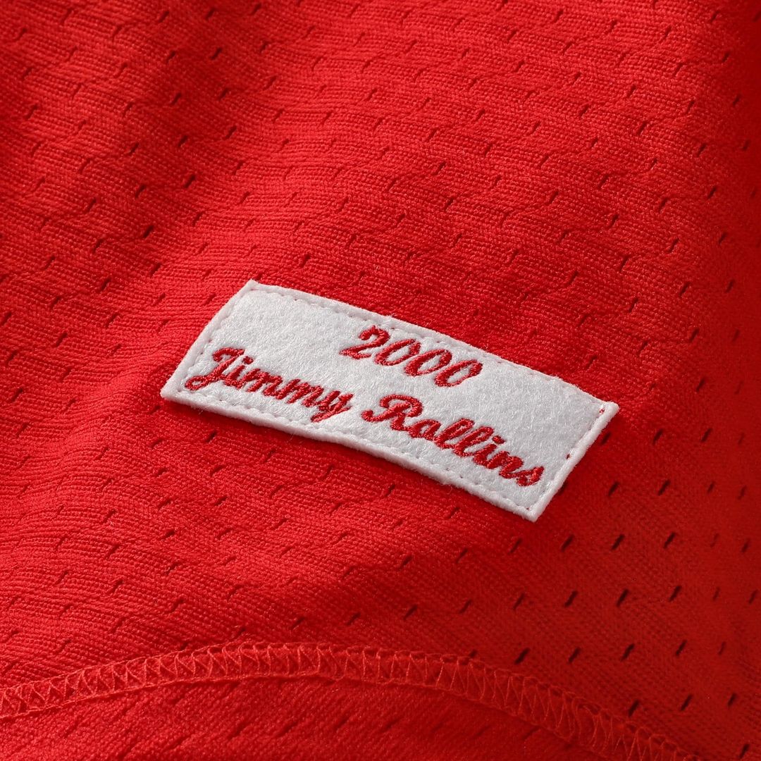 Jimmy Rollins Philadelphia Phillies Mitchell & Ness Cooperstown Mesh Batting Practice Button-Up Jersey - Red