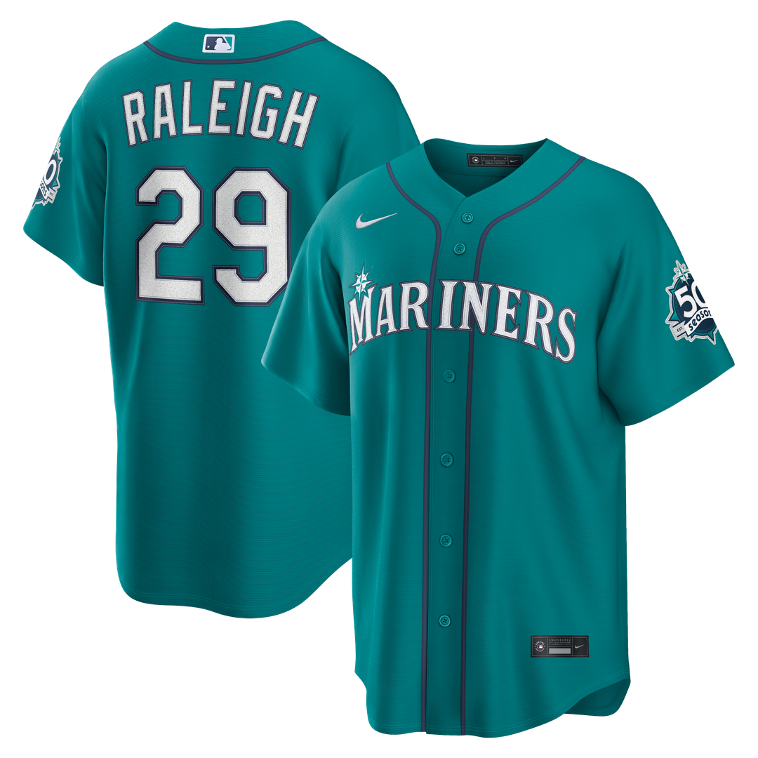 Cal Raleigh Seattle Mariners Nike  Alternate 50th Season Patch Stadium Jersey - Teal