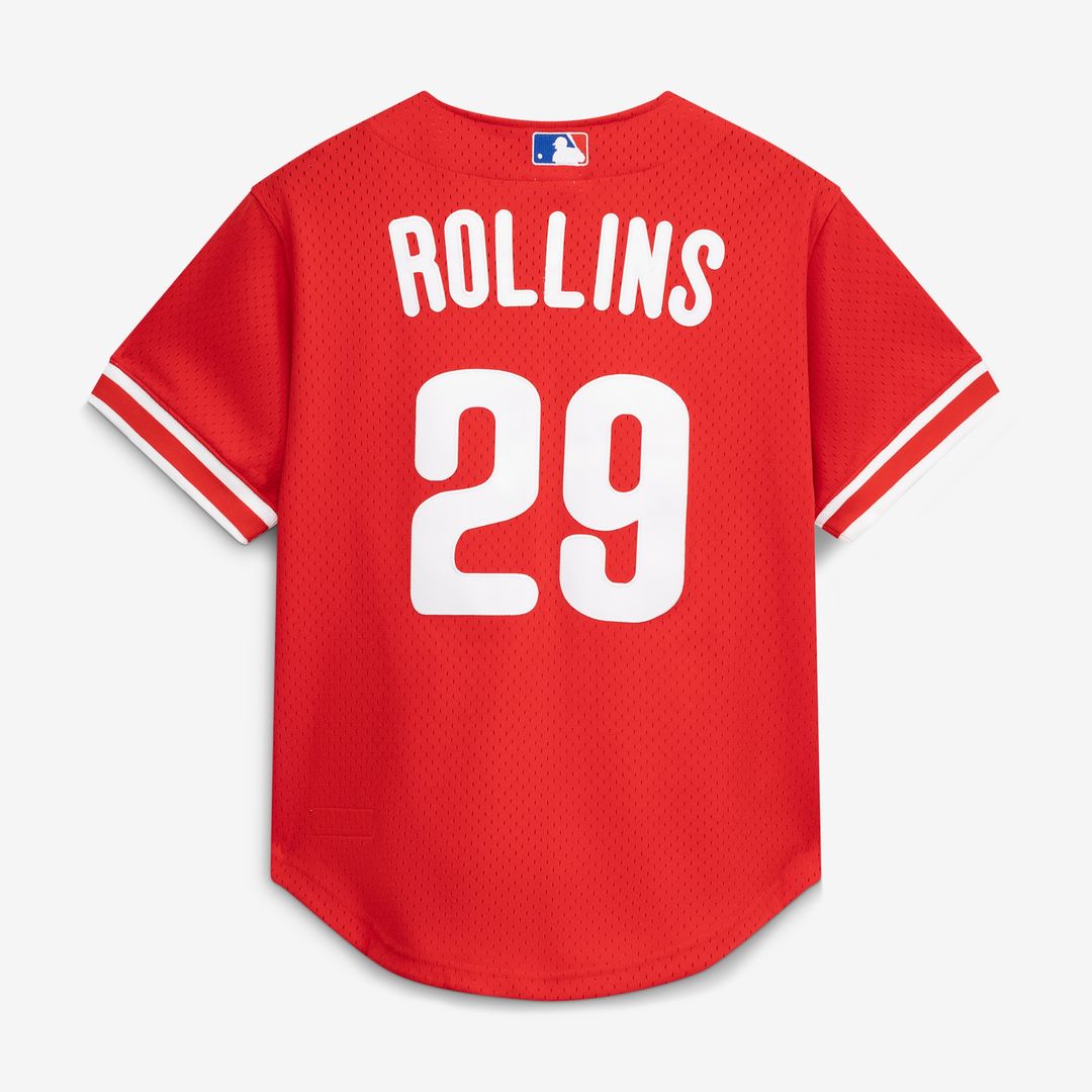 Jimmy Rollins Philadelphia Phillies Mitchell & Ness Cooperstown Mesh Batting Practice Button-Up Jersey - Red