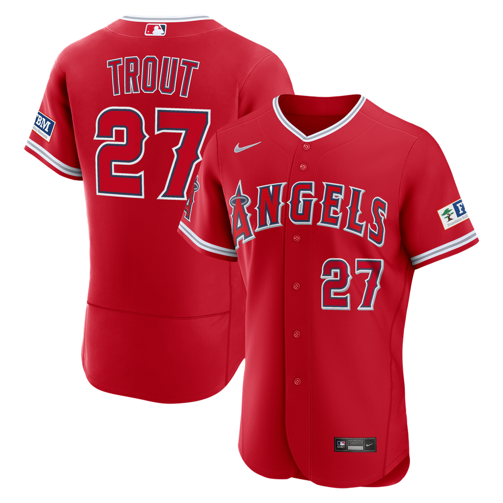 Mike Trout Los Angeles Angels Nike Alternate Authentic Sponsor Patch Jersey - Red